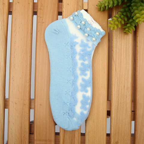 4 Pairs Women Net Socks with Fancy Pearls