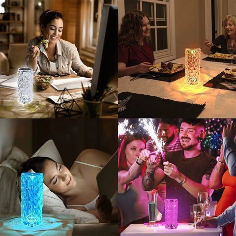 Crystal Table Lamp Rose Light Projector 3/16 Colors Adjustable Romantic Diamond Atmosphere Light USB Bedroom Touch Night Light