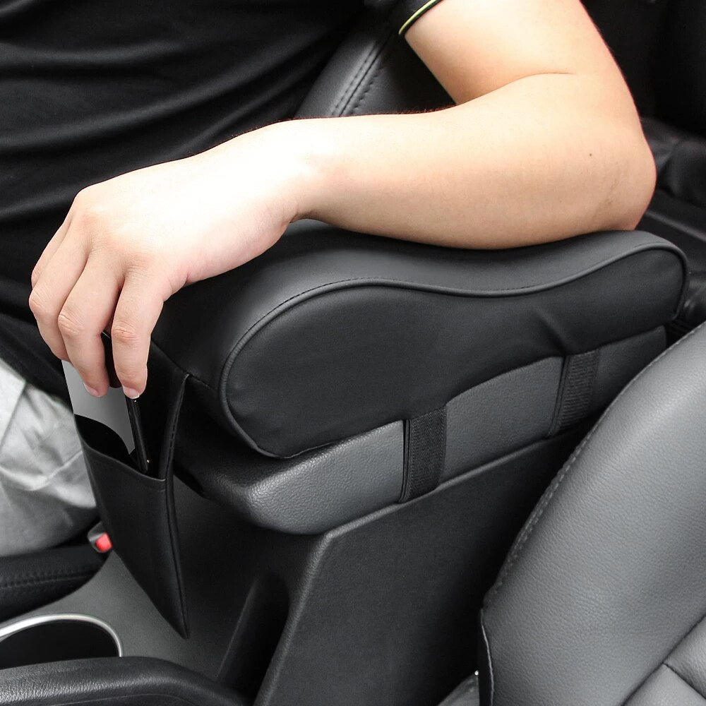 Leather Car Armrest Cushion - Car Center Seat Box Cushion With Mobile Pocket