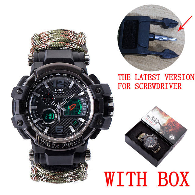 6 in 1 Survival Watch Paracord Compass Bracelet Quartz Wrist Watches