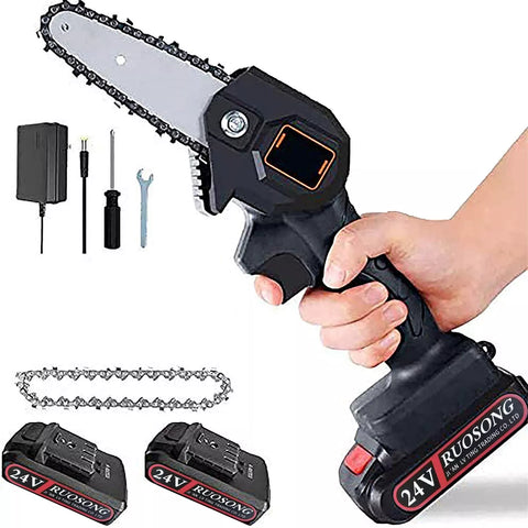 8/6 inches 24V Mini Electric Chain Saw - Rechargeable One-Hand Electric Portable Chainsaw