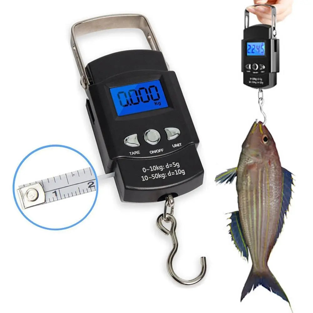 Display To Weigh Fish Luggage Digital Fishing Scale Portable Electronic Hanging Hook Scale With Measuring Tape And Backlight LCD