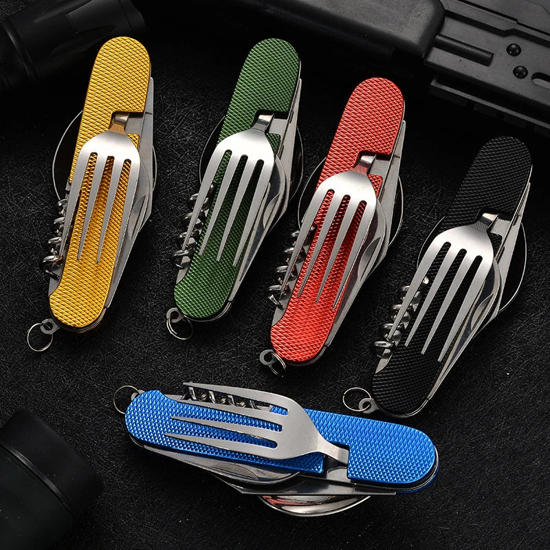 Multifunctional Folding Tableware Outdoor Set Camping Cooking Supplies Stainless Steel Spoon Pocket Kits Home Picnic Hiking
