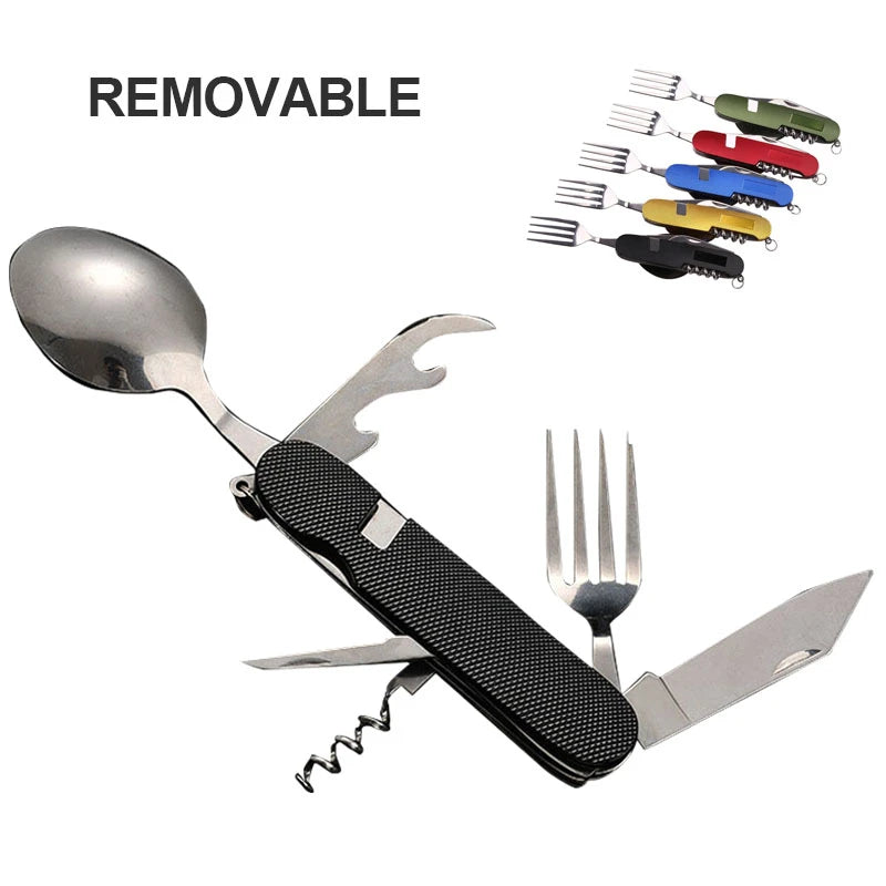 Multifunctional Folding Tableware Outdoor Set Camping Cooking Supplies Stainless Steel Spoon Pocket Kits Home Picnic Hiking