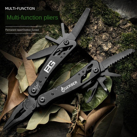 Multifunctional Stainless Steel Blackened Pliers Outdoor Mini Folding Telescopic Combination Knife Pliers Field Emergency Tool