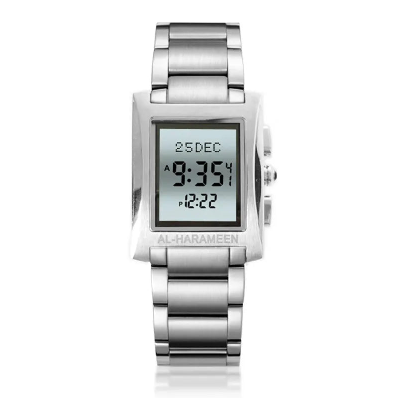 Al-Fajar Watch with Qibla Compass Hijri TIme and Azan Alaram All Islamic Prayers Stainless Steel Ramadan Gift