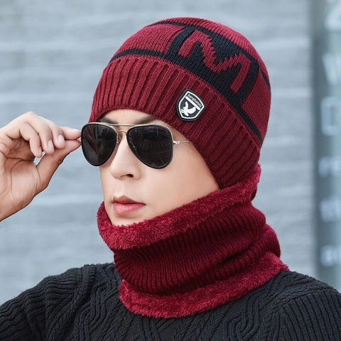 Men Winter Velvet Cap with thick Muffler