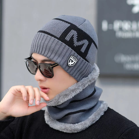 Men Winter Velvet Cap with thick Muffler