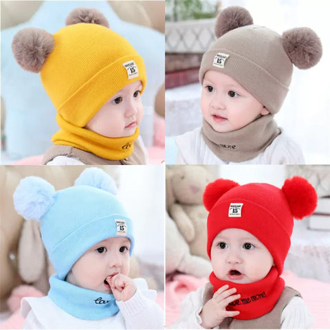 Kids Baby Boy Girl Winter Warm Cap with matching Scarf - Kids Warm Cap With Neck