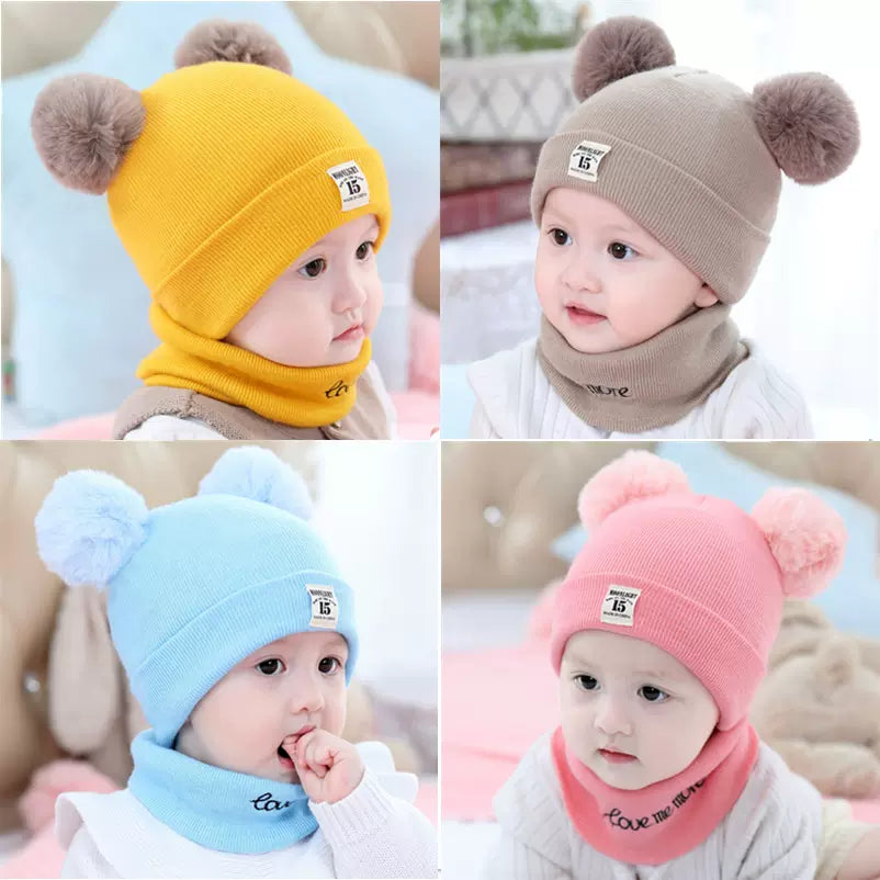 Kids Baby Boy Girl Winter Warm Cap with matching Scarf - Kids Warm Cap With Neck