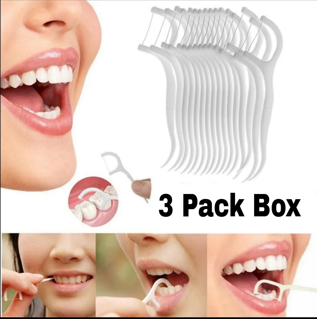 3 Pack Portable Disposable Dental Floss Toothpicks Teeth Cleaning Brush Interdental Oral Hygiene Care Tools