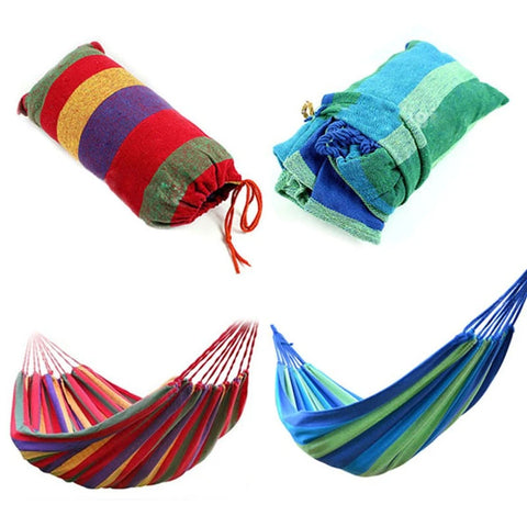 Portable Hammock Outdoor Hammock Garden Sports Home Travel Camping Swing Nylon Canvas Stripe Hang Bed
