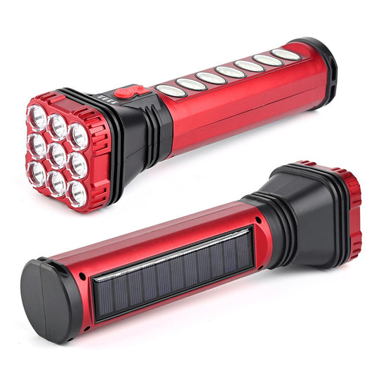 9 LED+COB Solar Torch Flashlight 18 W - USB/Solar Charging Flashlight Built-in Battery Torch with Side Lantern Waterproof