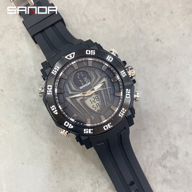SANDA Men Sports Watches Spider Dial Dual Display Military Waterproof Digital Quartz Watch For Man
