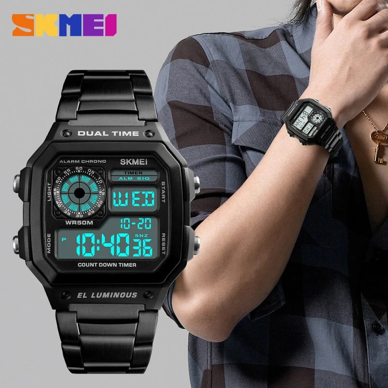 SKMEI Digital Men Watches Men Waterproof Sport Watch Sport Stainless Steel Wrist watch