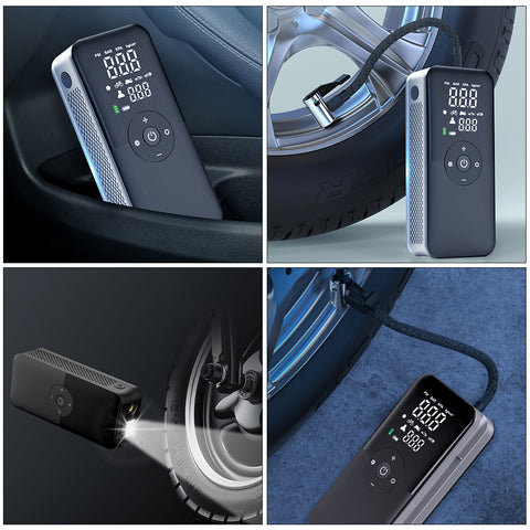 Car Air Compressor Portable Tire Inflator Rechargeable Wireless Inflatable Pump with LED for Motor, Motorcycle Bicycle Tyre Balls and Power Bank