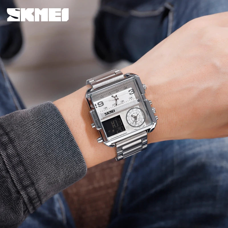 Skmei Men Square Watches Creative 3 Time Display Watches For Men