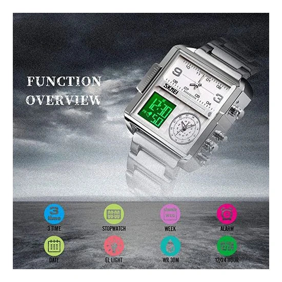 Skmei Men Square Watches Creative 3 Time Display Watches For Men