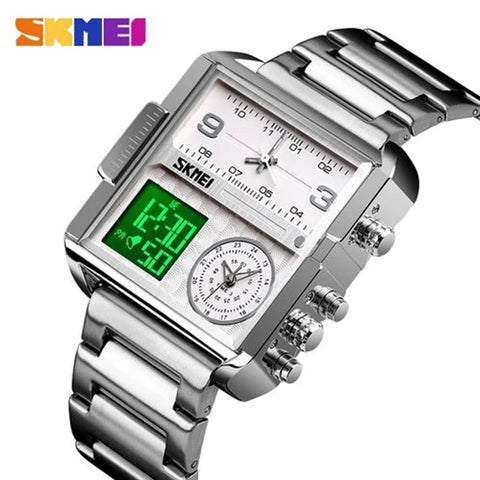 Skmei 1584 Square Watches Creative 3 Time Display Watches For Men