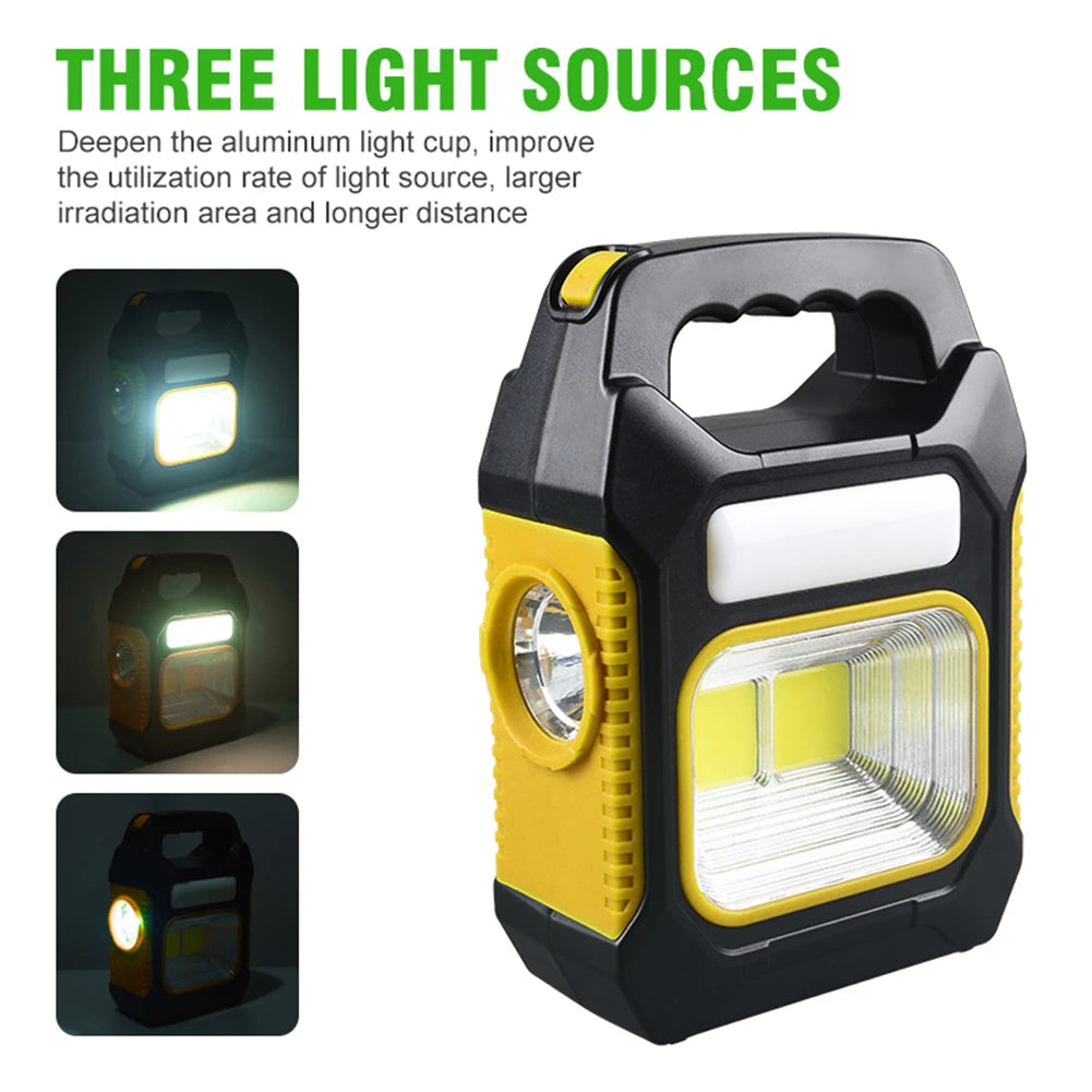 Solar Emergency Lamp Waterproof LED Handheld Torch USB Rechargeable Outdoor Portable with Power Bank for Survival Kits