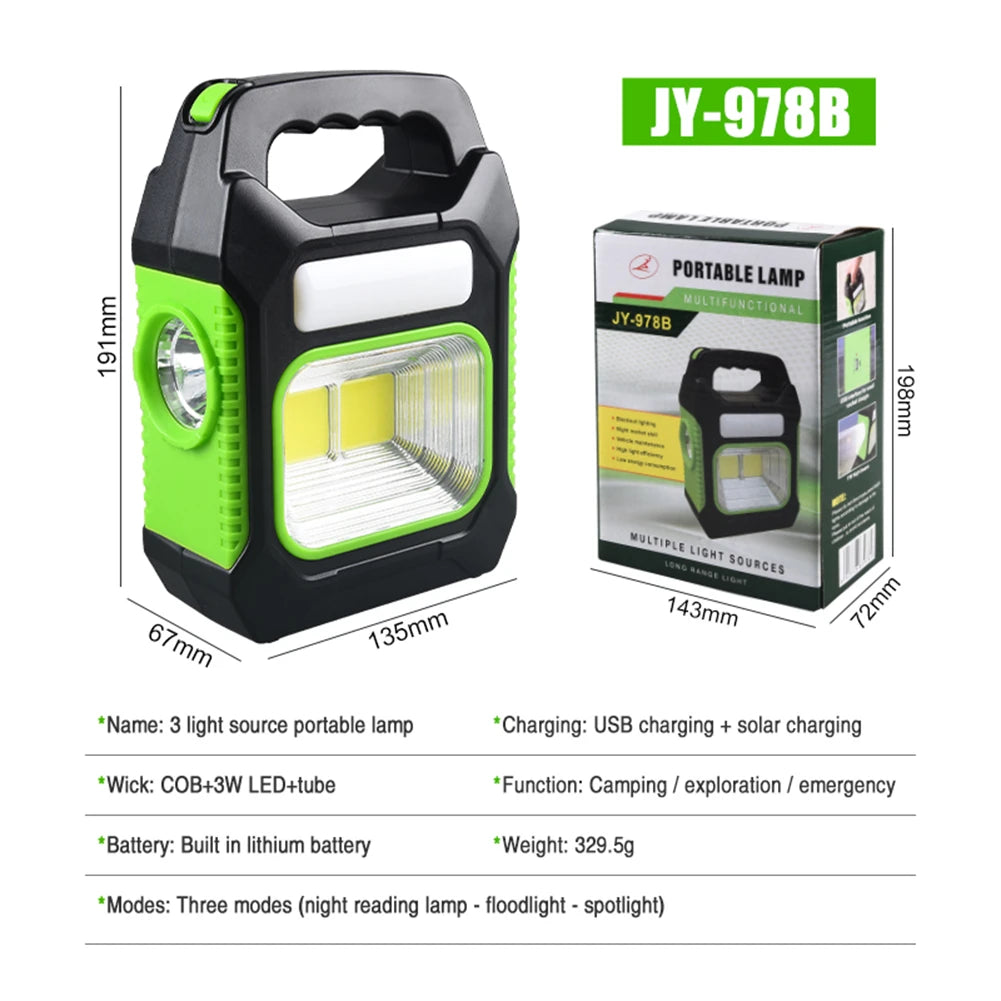 Solar Emergency Lamp Waterproof LED Handheld Torch USB Rechargeable Outdoor Portable with Power Bank for Survival Kits