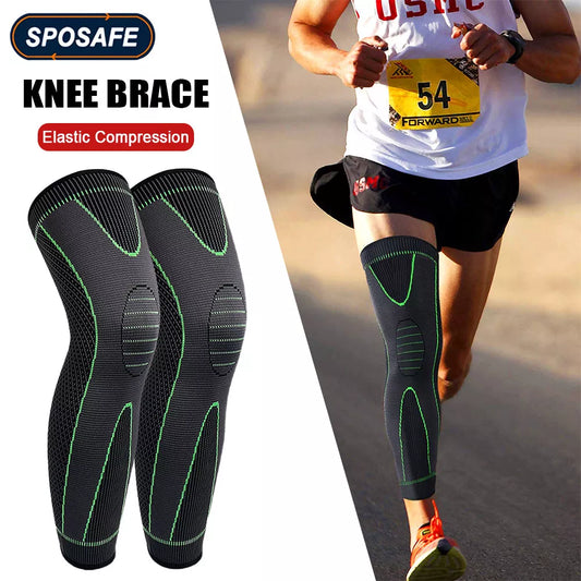 2 PC FULL Leg Knee Sleeves Compression Knee Brace Protect Leg for Running & Cycling