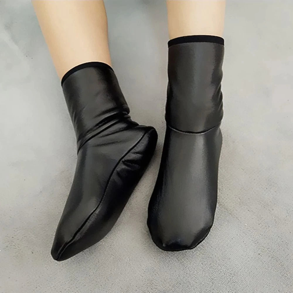 2pcs Winter Warm PU Leather Coral Fleece Thermal Boot Slipper Socks For Men Women Children