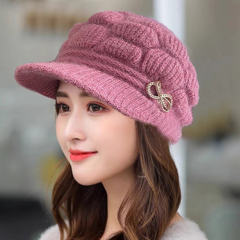 Women Winter Stylish Cap - Female Velvet Warm Woolen Cap