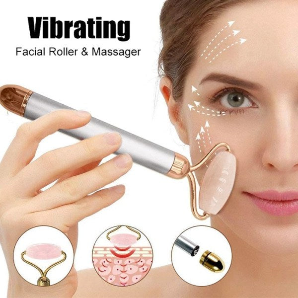 Pink Fibre Facial Massager With Vibration Electric Face Roller