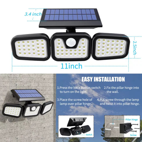 Portable Outdoor LED Solar Light - Three Head Spotlights Motion Sensor Water Proof Solar Lighting Wireless Lights