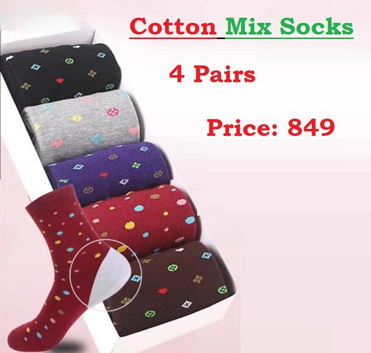 4 Pairs Women Cotton Socks - Ladies New Fashion Socks