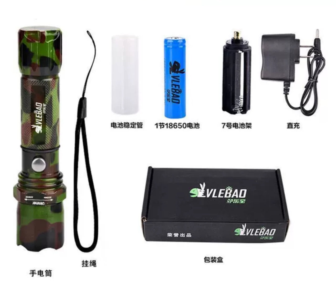 Super Tactical Heavy Duty LED Zoomable powerful led Rechargeable Flashlight