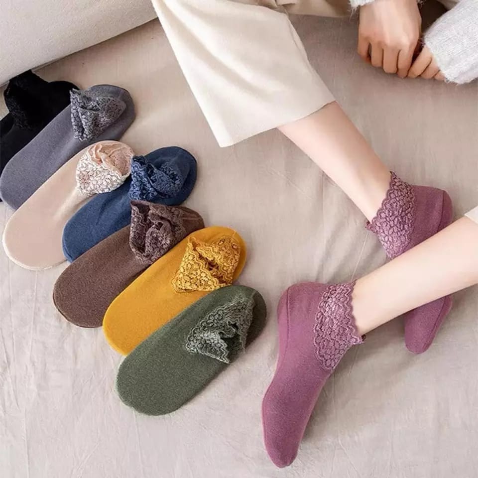 2pair Women Ladies Ankle Socks - Non Slip Women Lace Warmer
