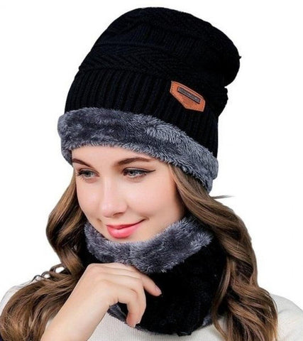 -5° Women Winter Cap with Mask - Winter Knitting Skull Cap with Neck Scarf Wool Warm