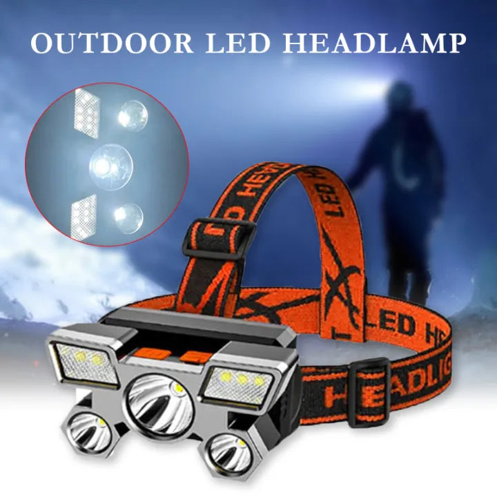 5 LED Strong Headlight Super Bright Head Mounted Flashlight Usb Rechargeable Built-in Battery Outdoor Rechargeable Night Fishing