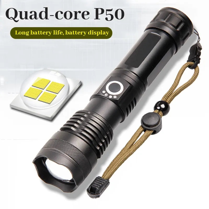 P-50 Super Powerful LED Flashlight Torch Built-in Battery USB Rechargeable Waterproof