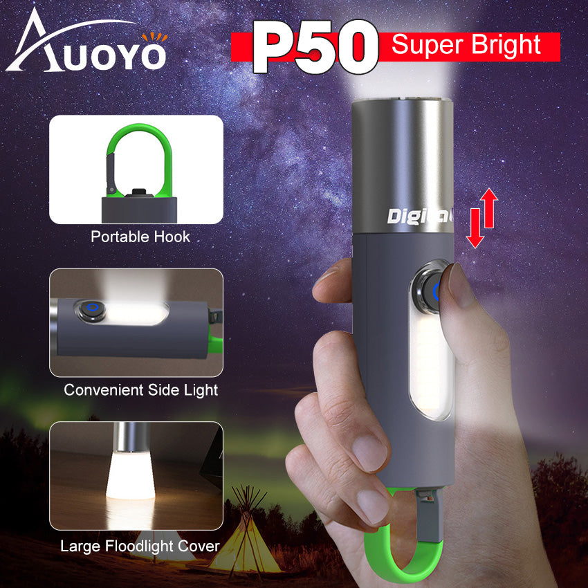 Digital Thunder XST-836 LED USB0 Flashlight Keychain Torch Mini Telescopic Focusing