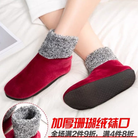 2Pair Women Winter Indoor Floor Sliper Socks - Velvet Warm Household Floor Bed Socks