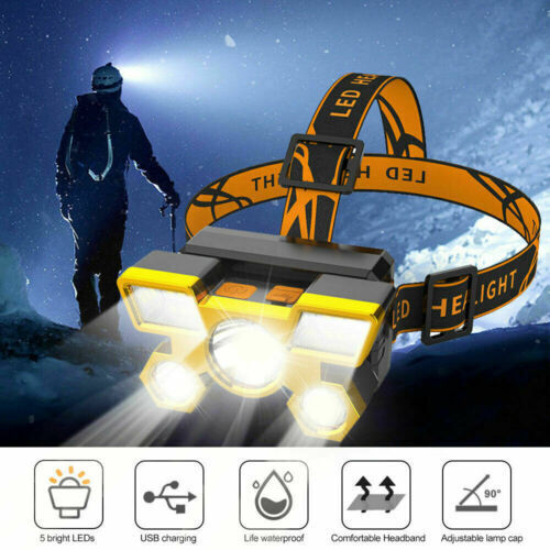 5 LED Strong Headlight Super Bright Head Mounted Flashlight Usb Rechargeable Built-in Battery Outdoor Rechargeable Night Fishing