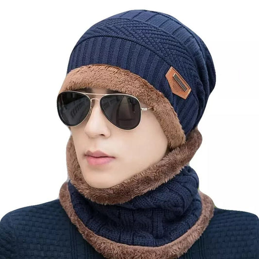 Winter Knitting Skull Cap with Neck Scarf Wool Warm -  Man Winter Cap with Mask