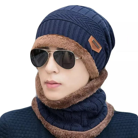 -5° Winter Wool Skull Cap with Neck Scarf Wool Warm -  Man Winter Cap with Mask