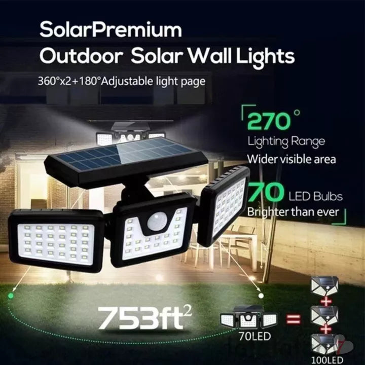 Portable Outdoor LED Solar Light - Three Head Spotlights Motion Sensor Water Proof Solar Lighting Wireless Lights