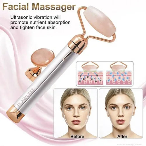 Pink Fibre Facial Massager With Vibration Electric Face Roller