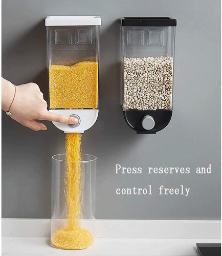 Modern Plastic Wall Hanging Cereal Dispenser Kitchen Dry Food Grain Container Beans Rice Storage Bin with Lid, 1 & 1.5 Kg