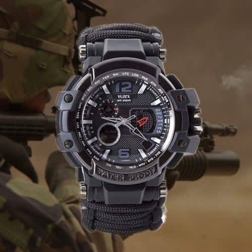 6 in 1 Survival Watch Paracord Compass Bracelet Quartz Wrist Watches