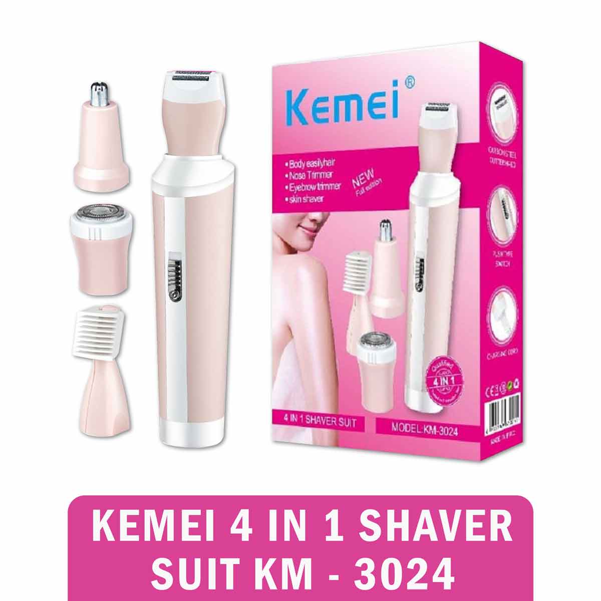 Kemei-3024 Female Face Epilator Hair Removal Kit Bikini Shaver Face Hair Trimmer For Women Nose Ear Eyebrow Facial Shaver
