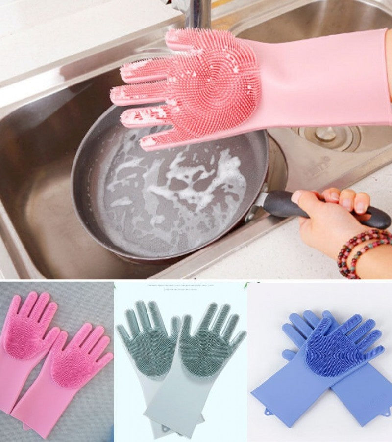 Silicone Dishwashing Gloves Kitchen Cleaning Dish Washing Brushes Rubber Scrub Gloves Food Grade Cleaning Tools