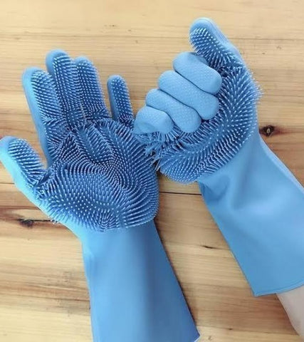 Silicone Dishwashing Gloves Kitchen Cleaning Dish Washing Brushes Rubber Scrub Gloves Food Grade Cleaning Tools