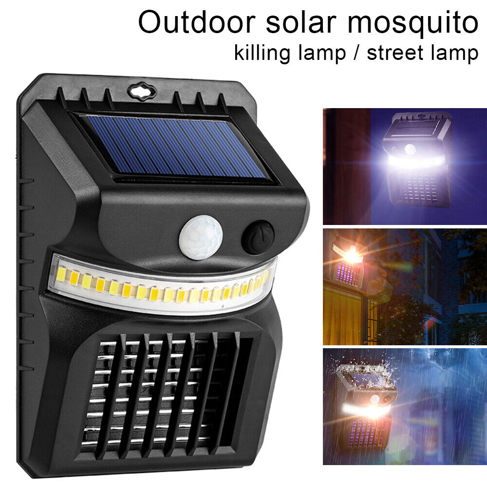 Solar Powered Outdoor Mosquito Insect Killer LED Light Fly Bug Zapper Lamp