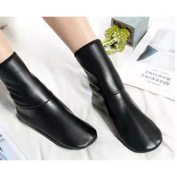 2pair Winter Warm PU Leather Coral Fleece Thermal Boot Slipper Socks For Men Women Children